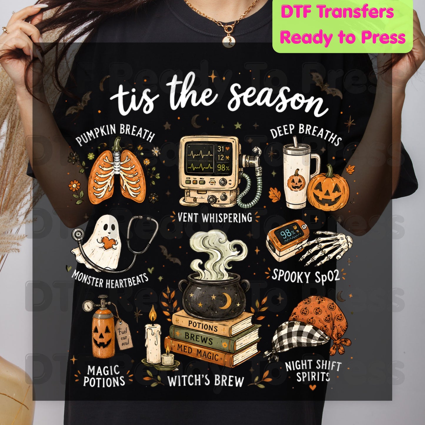 Halloween Respiratory Therapist DTF Transfers, RT Nurse Spooky Season Medical Ready to Press