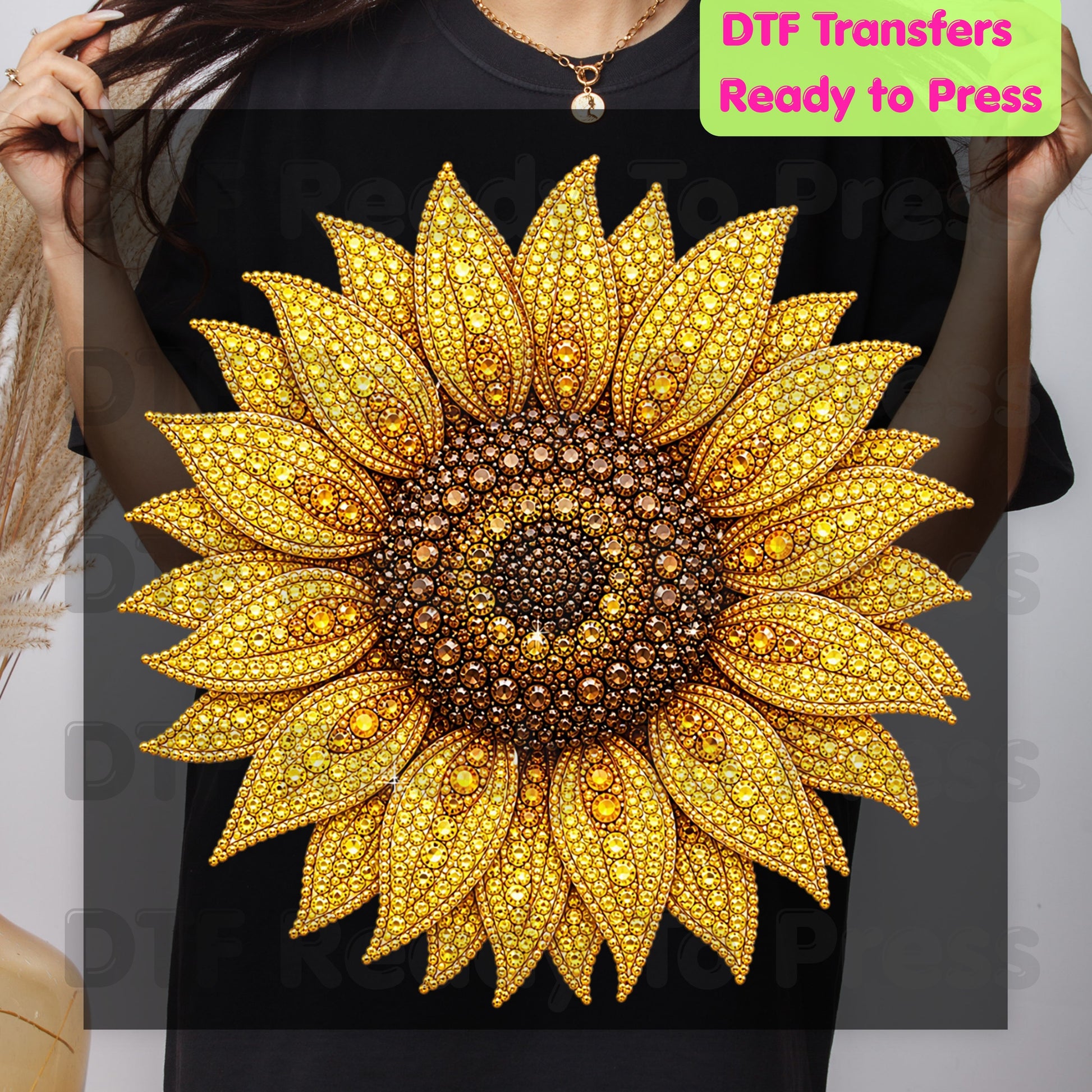 Sunflower DTF Transfers, Yellow Beaded Floral Summer Fall Flower Ready to Press