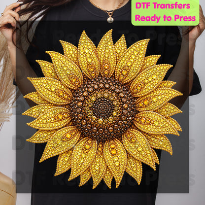 Sunflower DTF Transfers, Yellow Beaded Floral Summer Fall Flower Ready to Press