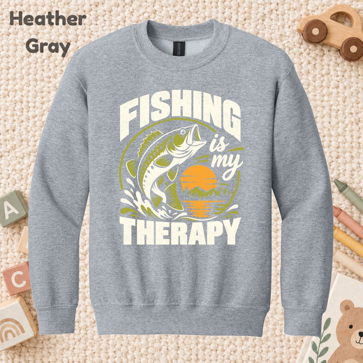 Fishing Is My Therapy T-Shirt, Bass Fish Sunset Graphic Tee, Outdoor Fishing Shirt, Fisherman Gift