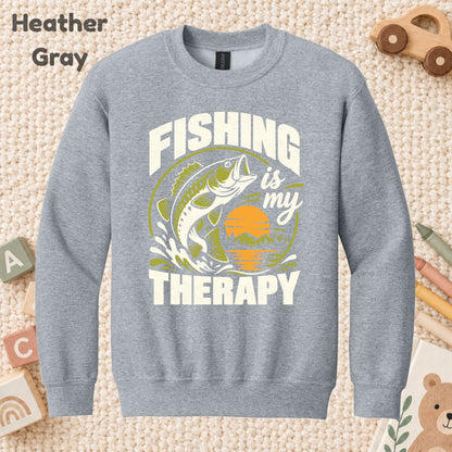 Fishing Is My Therapy T-Shirt, Bass Fish Sunset Graphic Tee, Outdoor Fishing Shirt, Fisherman Gift