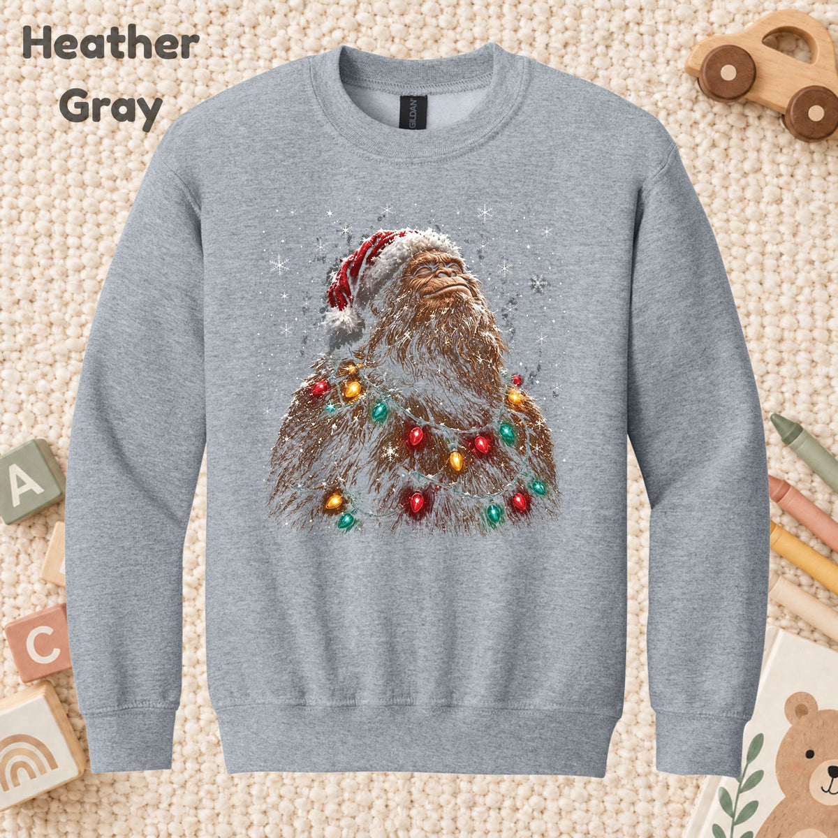 Santa Bigfoot T-Shirt, Christmas Sasquatch Lights Tee, Funny Holiday Sweatshirt