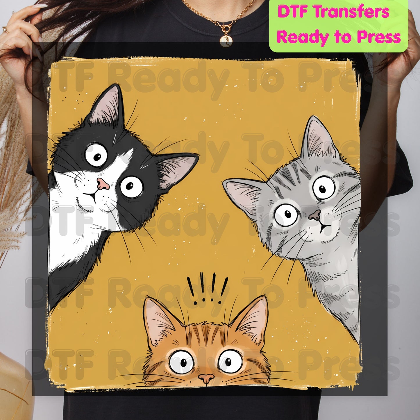 Curious Cats DTF Transfers, Peeking Cats Funny Cat Lover Kittens Ready to Press