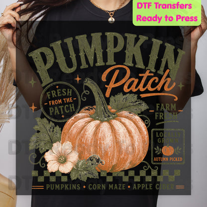 Halloween Pumpkin Patch DTF Transfer Ready to Press Farm Fresh Autumn Heat Transfer For Shirts Vintage Fall Pumpkin Graphic Print Locally Grown