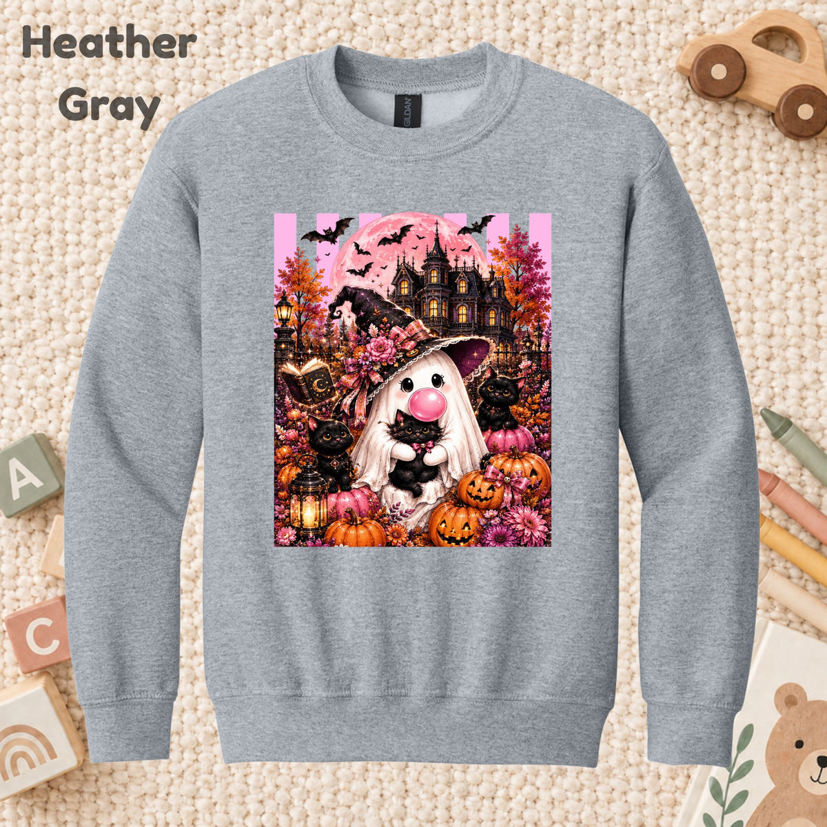 Pink Ghost Halloween T-Shirt, Witch Ghost Bubble Gum Black Cat Spooky Cute Tee for Toddler and Kids