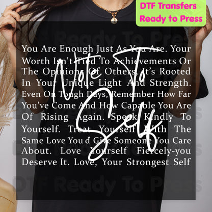 Note to Self DTF Transfers, Inspirational Self Love Quote Women Ready to Press