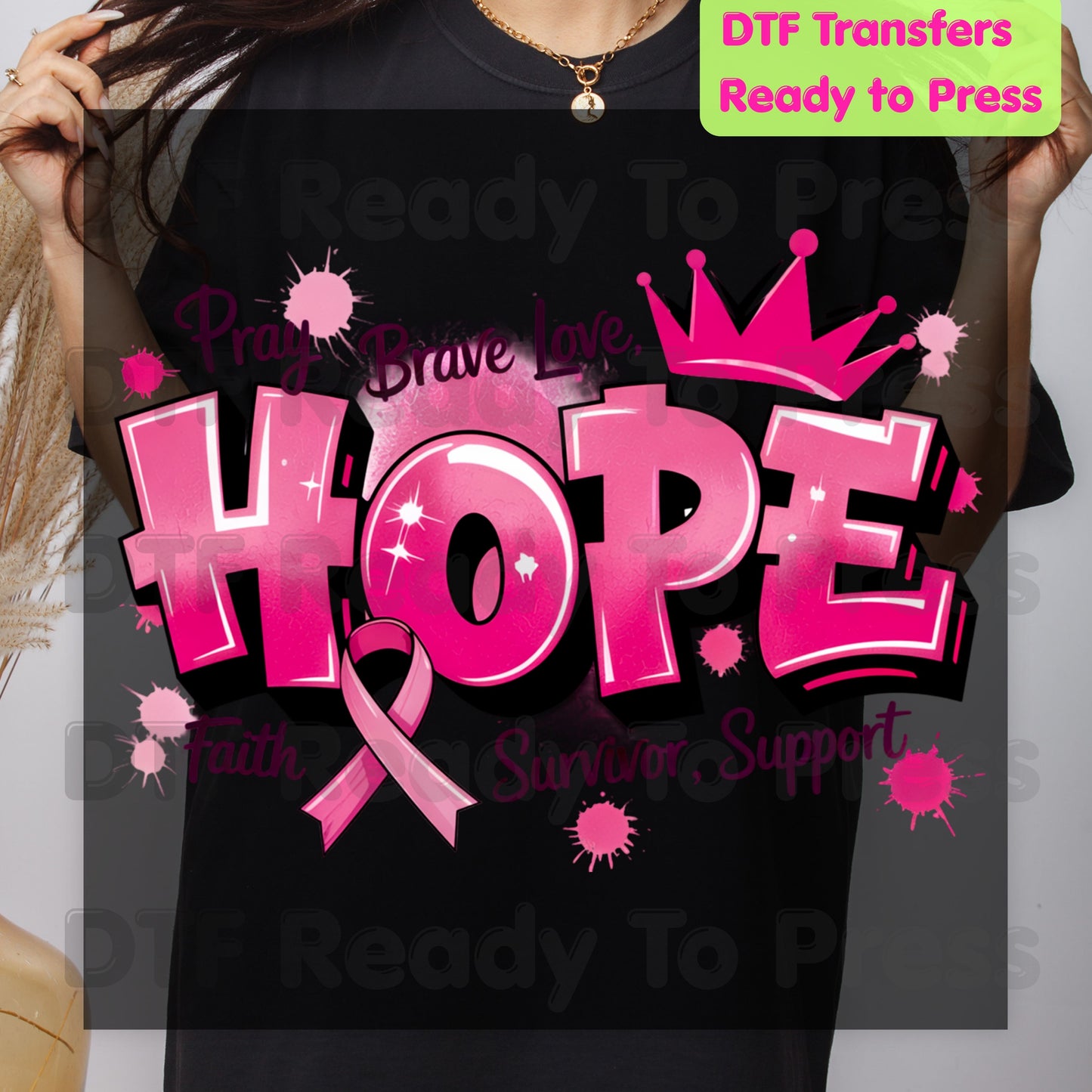 Breast Cancer Hope DTF Transfers, Pink Ribbon Survivor Awareness Support Ready to Press