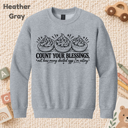 Thanksgiving T-Shirt, Count Your Blessings Deviled Eggs Graphic Tee, Funny Fall Holiday Shirt