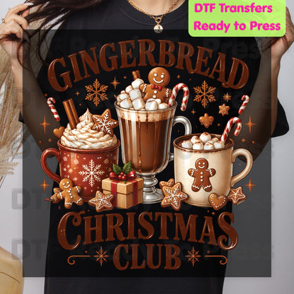Gingerbread Christmas Club DTF Transfer, Hot Cocoa and Cookies Graphic