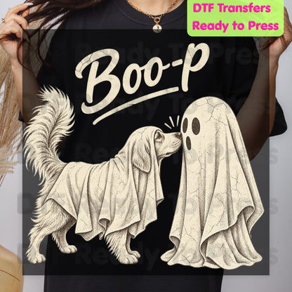 Halloween Dog Ghost DTF Transfers, Ghost Boop Cute Spooky Season Vintage Golden Retriever Dog Lover Ready to Press