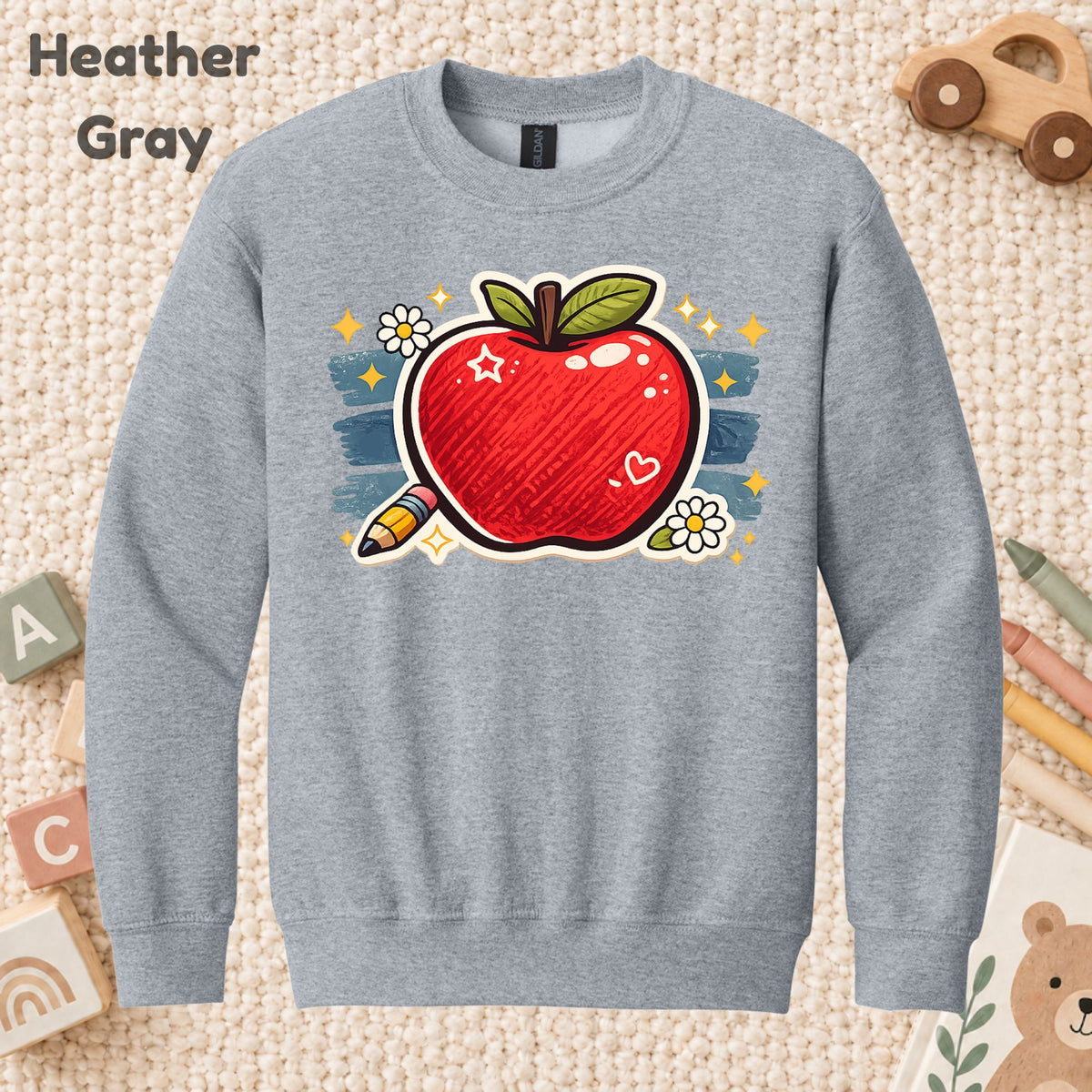 Teacher Retro Red Apple Pencil T-Shirt, Cute Daisy Sparkle Back to School Tee
