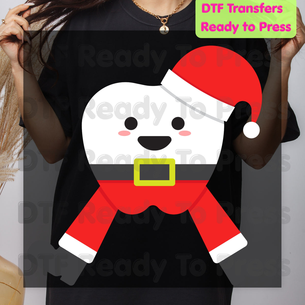 Cute Christmas Santa Claus DTF Transfers, Holiday Red Suit Hat Belt Festive Ready to Press