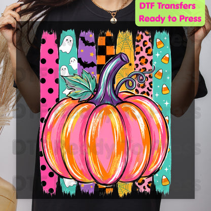 Halloween Pumpkin Brush Strokes DTF Transfers, Leopard Ghosts Candy Corn Spooky Season Ready to Press