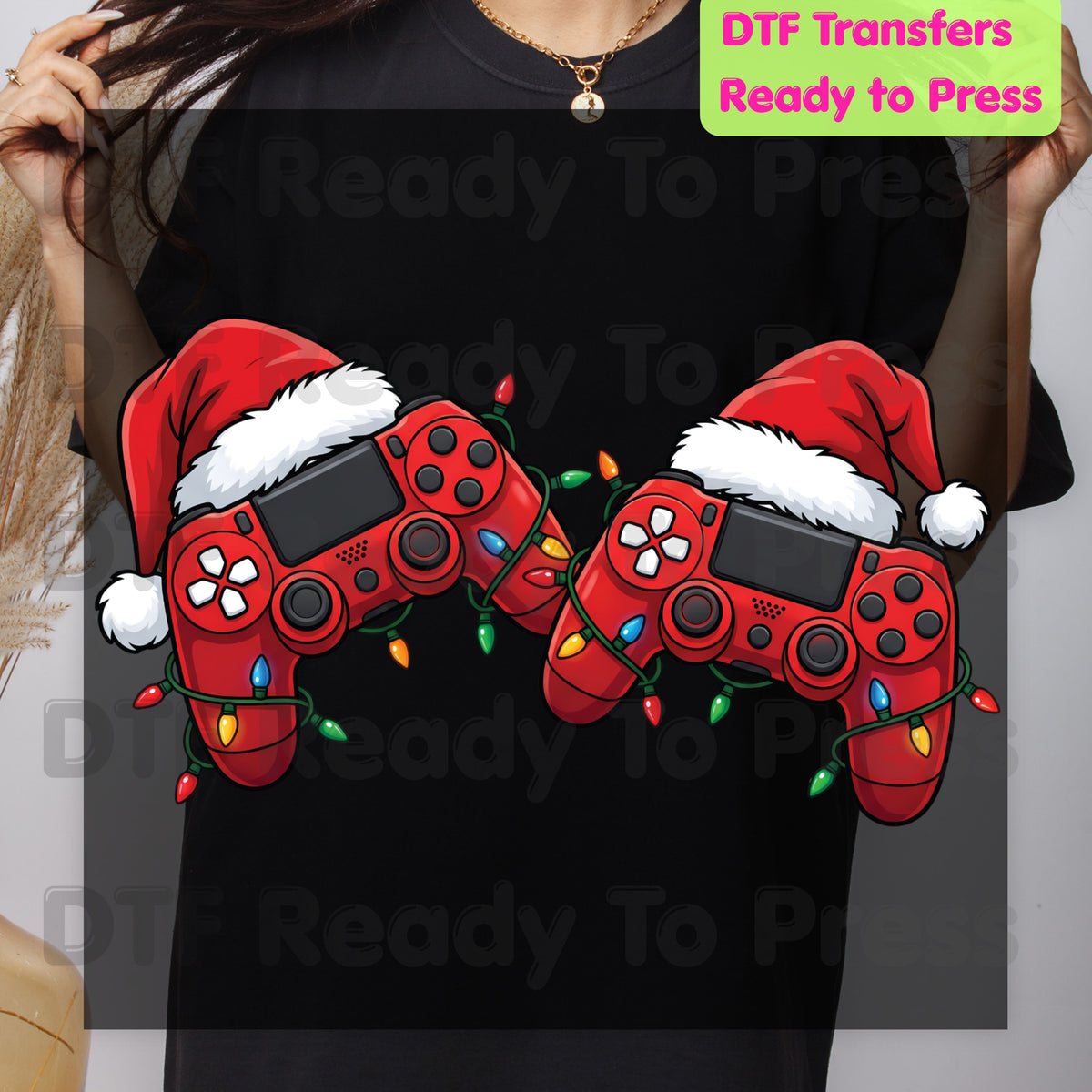 Christmas DTF Transfer, Video Game Controllers, Santa Hats and Holiday Lights