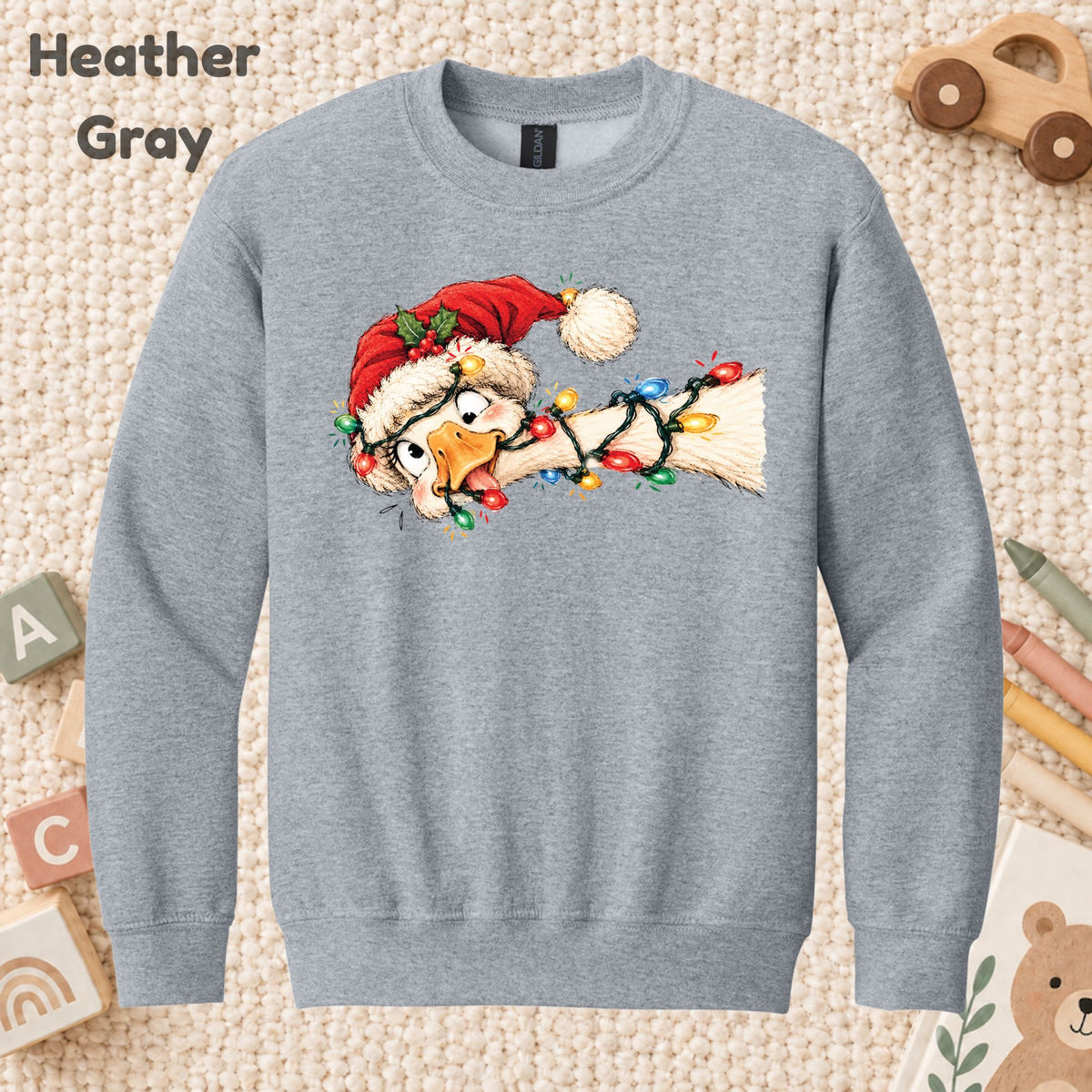 Funny Christmas Goose T-Shirt, Tangled Holiday Lights and Santa Hat Graphic Tee