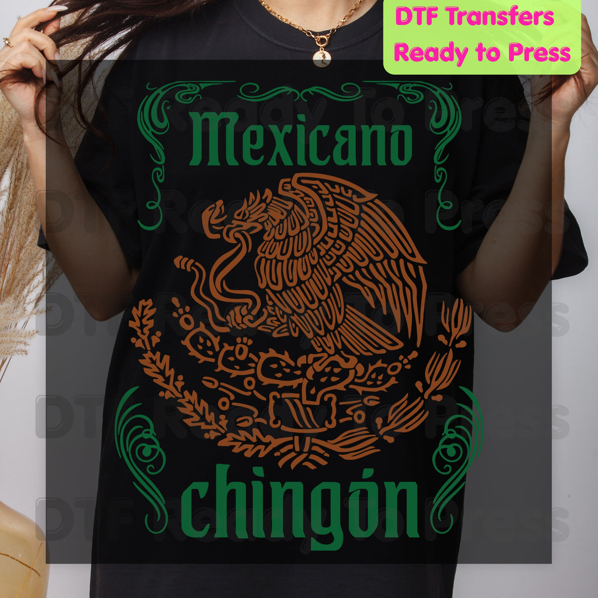 Mexicano Chingon DTF Transfers, Mexican Eagle Coat of Arms Green Brown Ready to Press