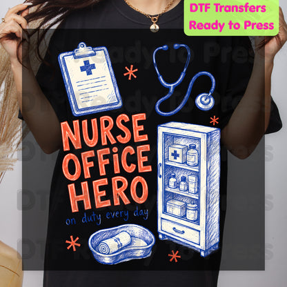 Nurse Office Hero DTF Transfers, School Medical Stethoscope Clipboard Nurse Ready to Press