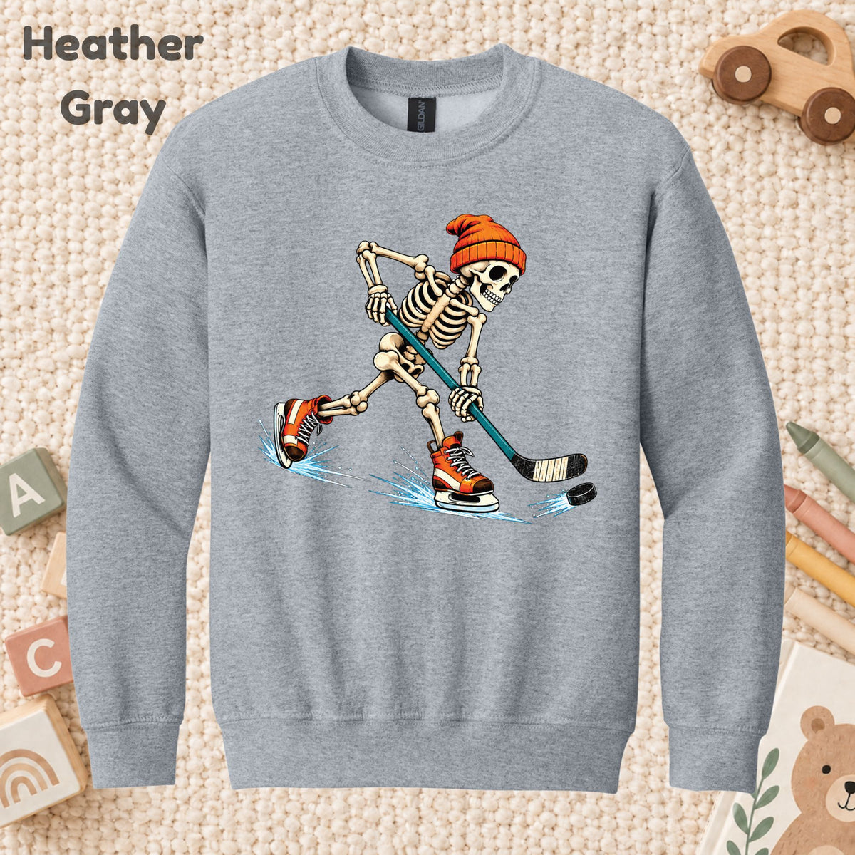 Hockey Skeleton T-Shirt, Skating Skeleton Beanie Graphic Tee, Ice Hockey Sweatshirt