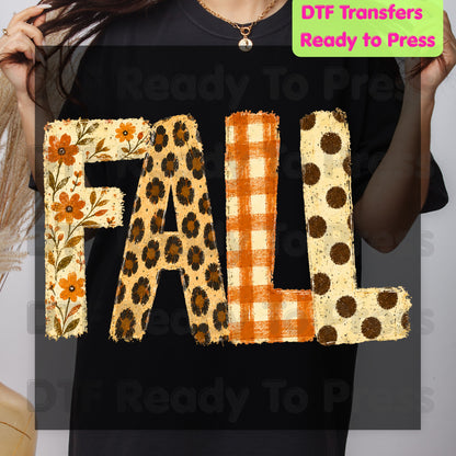 Fall Floral DTF Transfer Ready to Press Autumn Floral Leopard Plaid Polka Dot Letters Heat Transfer Shirts Cozy Autumn Vibe Tees