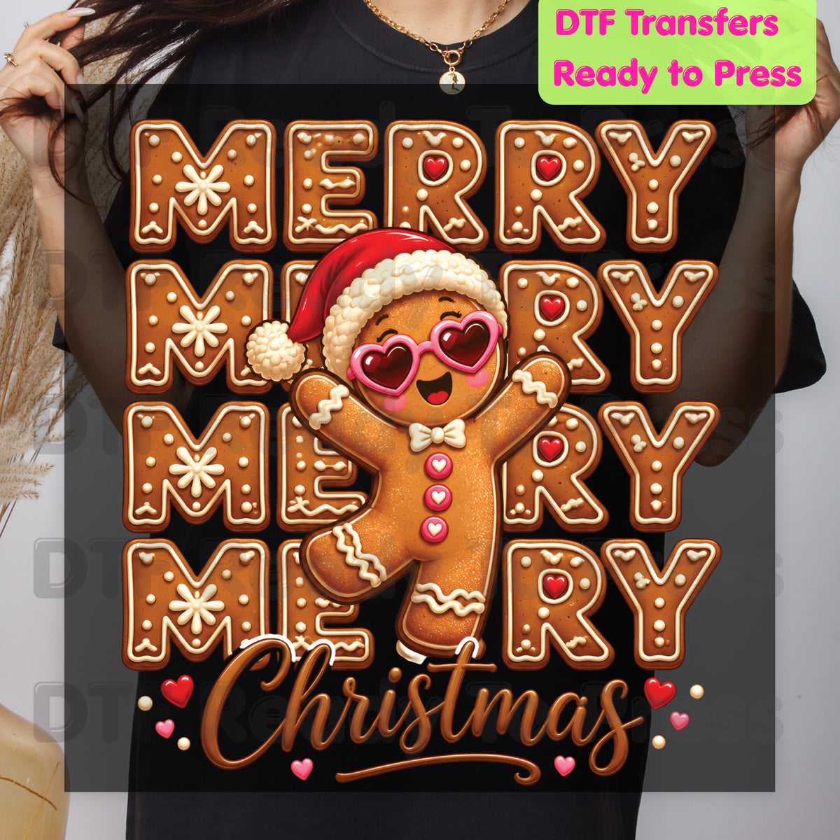 Christmas DTF Transfer, Merry Gingerbread Man with Sunglasses Graphic