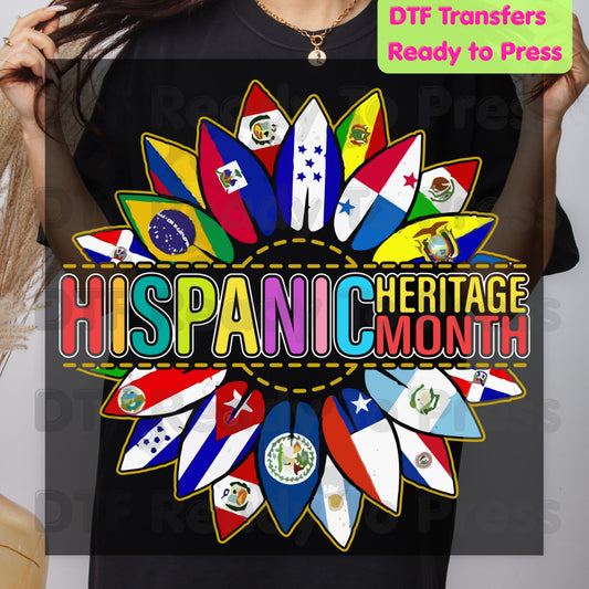 Hispanic Heritage Month DTF Transfers, Sunflower Flags Latino Pride Colorful Ready to Press