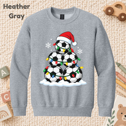 Christmas Soccer T-Shirt, Soccer Ball Santa Hat and Lights Tee, Festive Holiday Sweatshirt