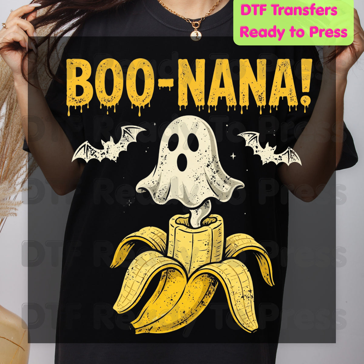 Boonana Ghost Halloween DTF Transfers, Funny Banana Ghost Spooky Vibes Ready to Press