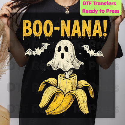 Boonana Ghost Halloween DTF Transfers, Funny Banana Ghost Spooky Vibes Ready to Press