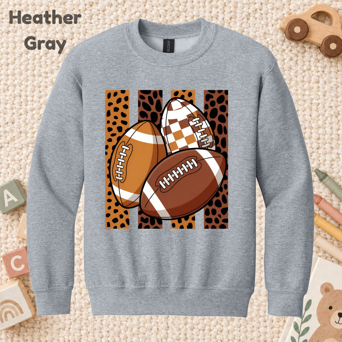 Leopard Football Game Day T-Shirt, Brown Checkered Football Season Tee for Youth