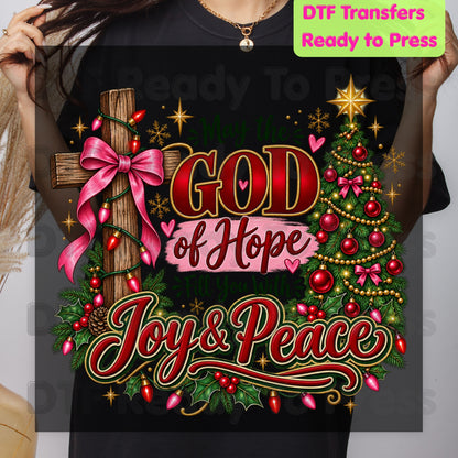Christian Christmas DTF Transfers, Cross God of Hope Joy Peace Faith Holiday Ready to Press