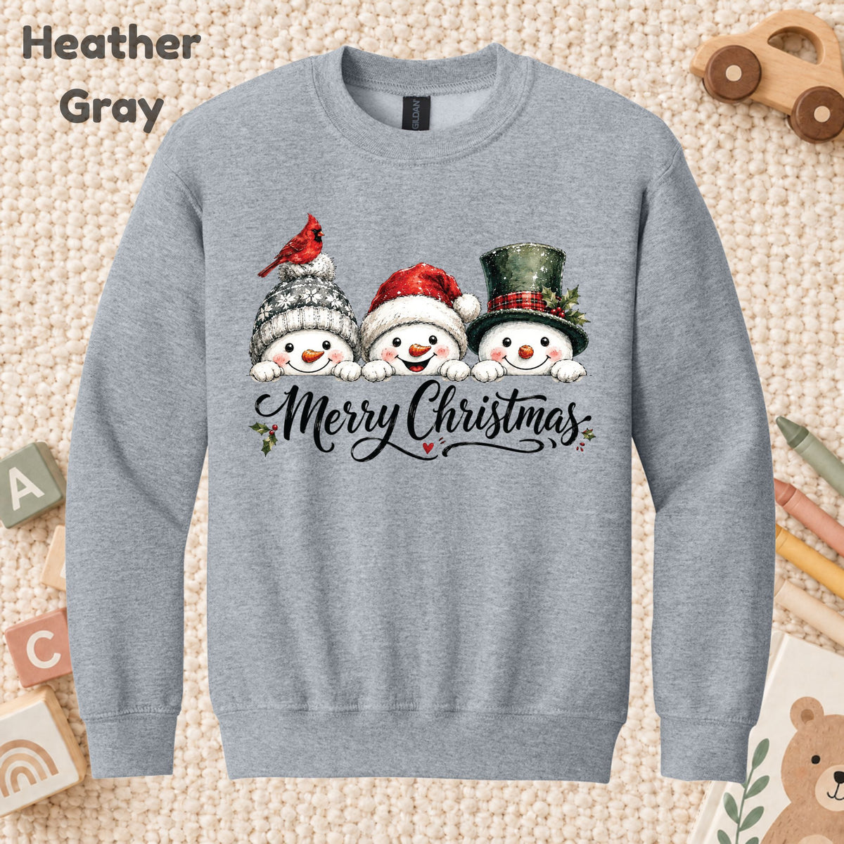 Merry Christmas T-Shirt, Snowmen and Red Cardinals Tee, Winter Holiday Sweatshirt
