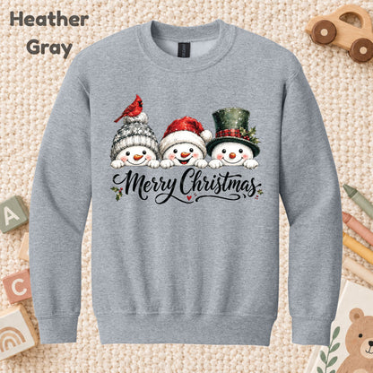 Merry Christmas T-Shirt, Snowmen and Red Cardinals Tee, Winter Holiday Sweatshirt
