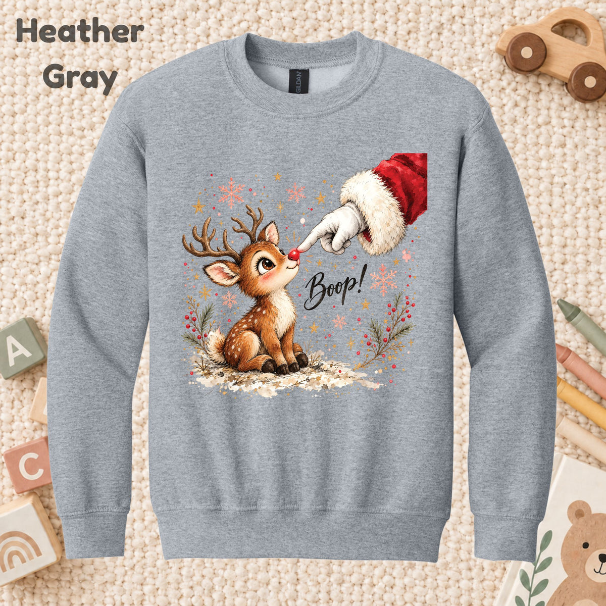 Boop Cute Reindeer T-Shirt, Santa Red Nose Christmas Tee, Festive Holiday Sweatshirt