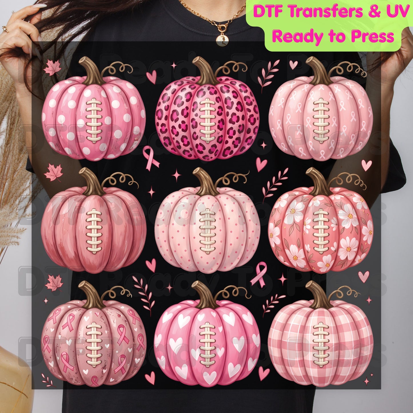 Pink Pumpkin Football Breast Cancer Awareness DTF Transfer Ready to Press Heat Transfer Sports Tee