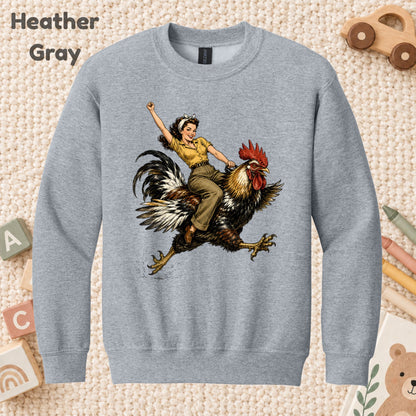 Vintage Woman Riding Rooster T-Shirt, Funny Country Farmhouse Chicken Graphic Tees