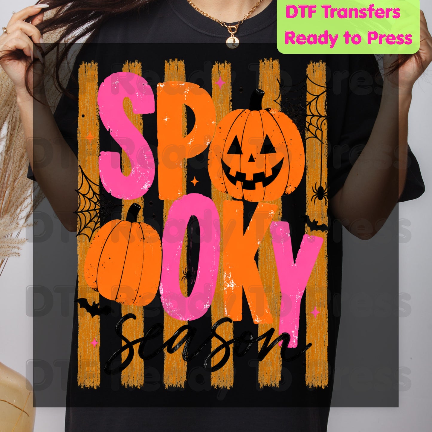 Halloween DTF Transfers, Spooky Season Pink Orange Pumpkin Cute Retro Ready to Press