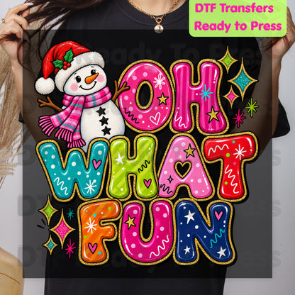 Cute Snowman Christmas DTF Transfers, Oh What Fun Retro Colorful Holiday Ready to Press