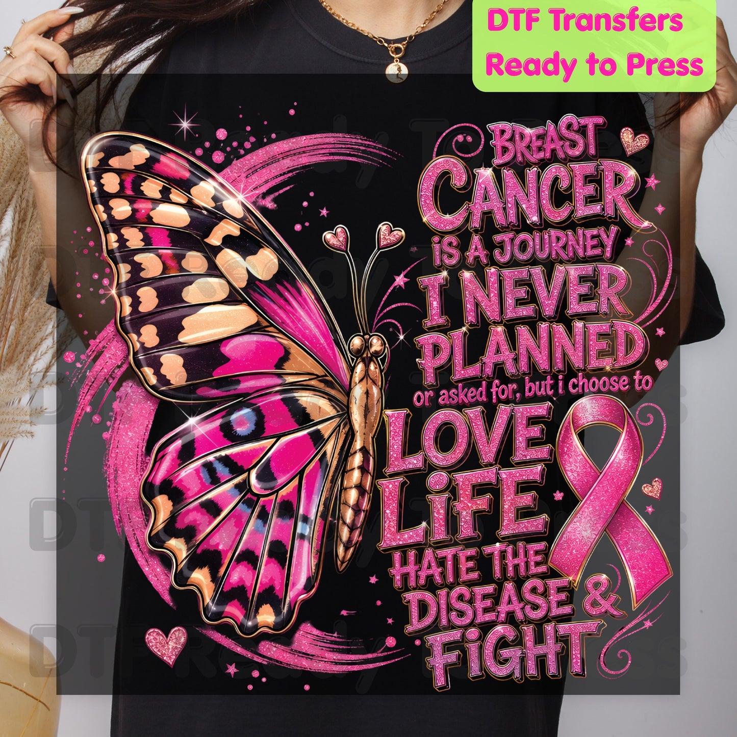 Breast Cancer Is A Journey Butterfly Breast Cancer Awareness DTF Transfer Ready to Press Heat Transfer Tee
