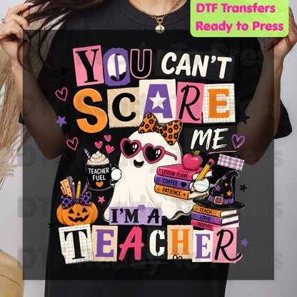 You Can't Scare Me Teacher DTF Transfers, Halloween Ghost Books Coffee Ready to Press