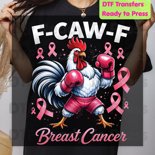Breast Cancer DTF Transfer Ready to Press Fighter Rooster Boxing Gloves Pink Ribbons Heat Transfer Tee Print Direct to Film