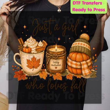 Just A Girl Who Loves Fall DTF Transfer Ready to Press
