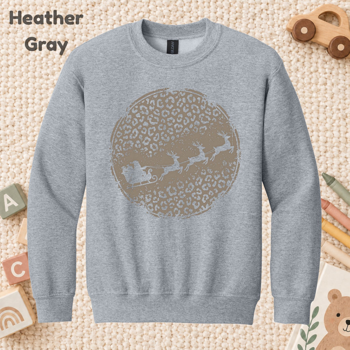 Leopard Print Santa Sleigh T-Shirt, Christmas Reindeer Graphic Tee, Trendy Holiday Shirt