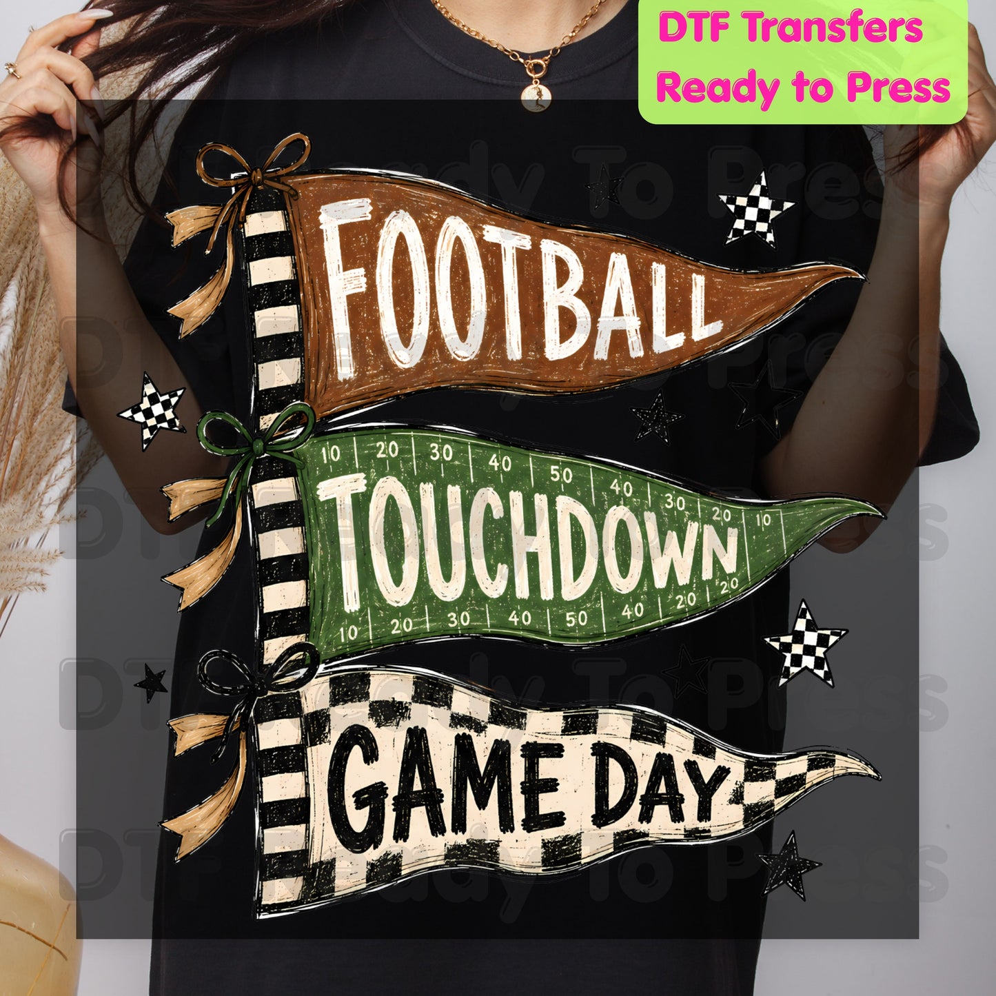 Football Game Day Pennants DTF Transfers, Touchdown Flags Stars Sports Ready to Press