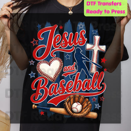 Jesus and Baseball DTF Transfer Ready to Press Christian Sports Heat Transfer For Shirts Cross Batter Heart Baseball Glove Full Color Print
