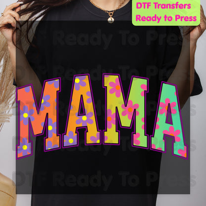 Mama DTF Transfers, Retro Floral Groovy Daisy Flower Colorful Mama Ready to Press