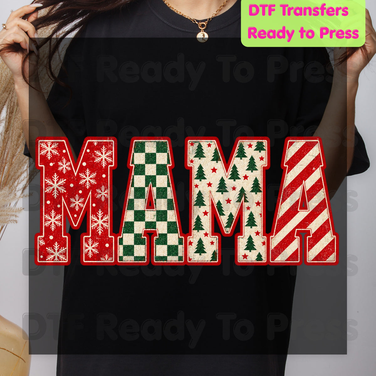 Christmas Mama DTF Transfers, Retro Christmas Trees Snowflake Candy Cane Holiday Ready to Press