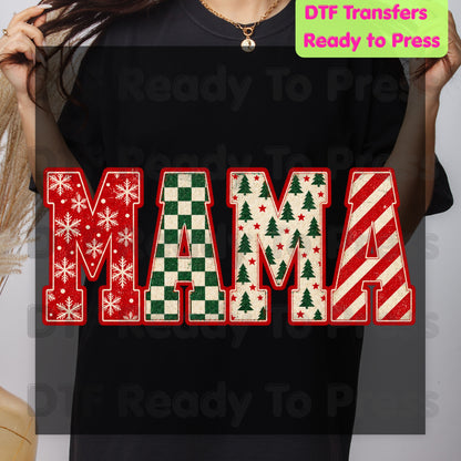 Christmas Mama DTF Transfers, Retro Christmas Trees Snowflake Candy Cane Holiday Ready to Press