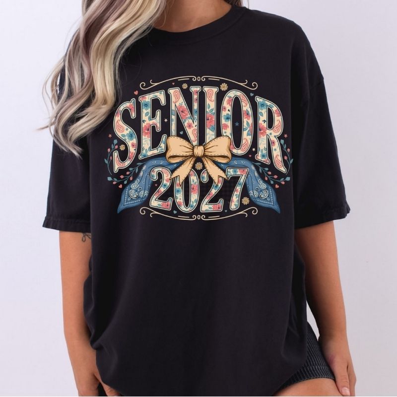 Senior 2027 DTF Gang Sheet Checkered Basketball DTF Transfer Ready to Press Bow Baseball Class of 2027 Senior Mom Heat Transfer Shirt