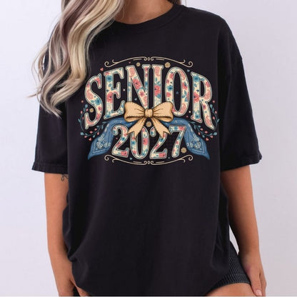 Senior 2027 DTF Gang Sheet Checkered Basketball DTF Transfer Ready to Press Bow Baseball Class of 2027 Senior Mom Heat Transfer Shirt