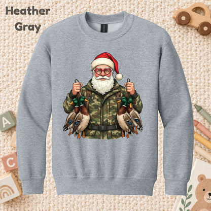Duck Hunting Christmas T-Shirt, Santa Duck with Camo Mallards Graphic Tee, Funny Hunting Holiday Shirt